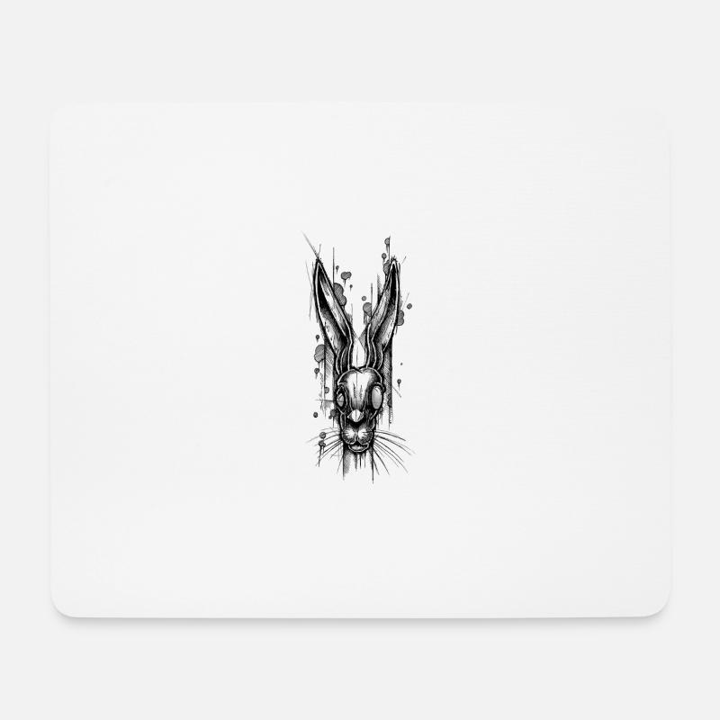 Dunkles Kaninchen Illustration in Schwarz-Weiß - Mousepad (Querformat) - Weiß