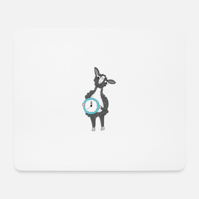 Lama mit Uhr - Mousepad (Querformat) - Weiß