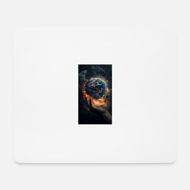 Darstellung einer Hand, die scheinbar die Erde häl - Mousepad (Querformat) - Weiß