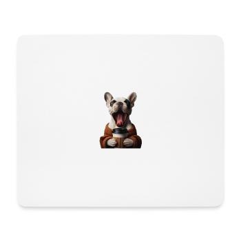 Eine müde Französische Bulldogge mit Kaffee - Mousepad (Querformat) - Weiß - Vorne