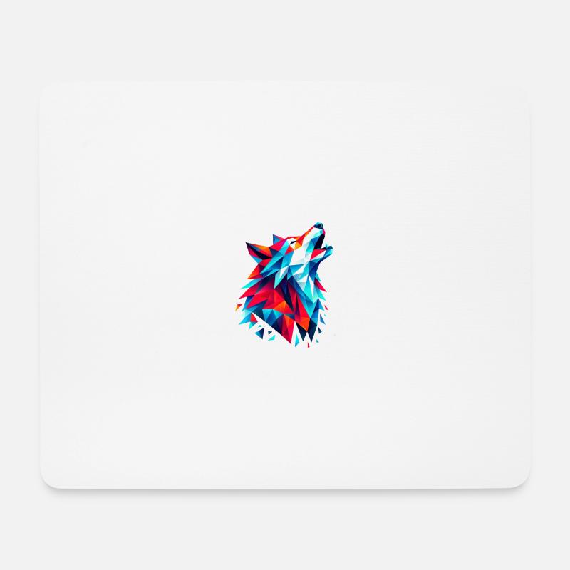 Geometric Wolf: Bunter Origami-Kunstdruck - Mousepad (Querformat) - Weiß