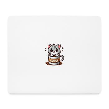 Katze mit Kaffeebecher 1 - Mousepad (Querformat) - Weiß - Vorne