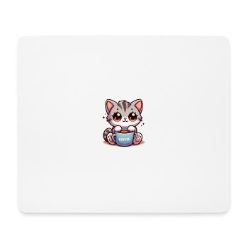 Katze mit Kaffeebecher 4 - Mousepad (Querformat) - Weiß - Vorne