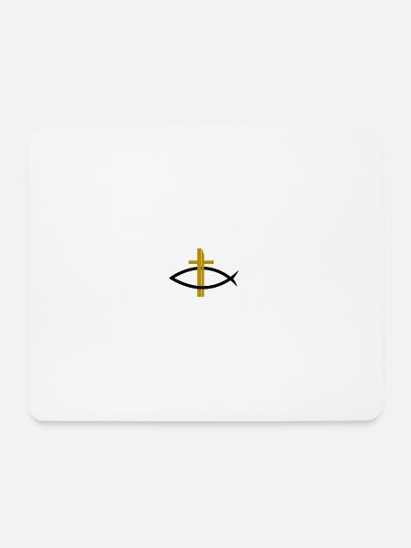 Itchys Christentum Fisch mit goldenem Kreuz - Mousepad (Querformat) - Weiß
