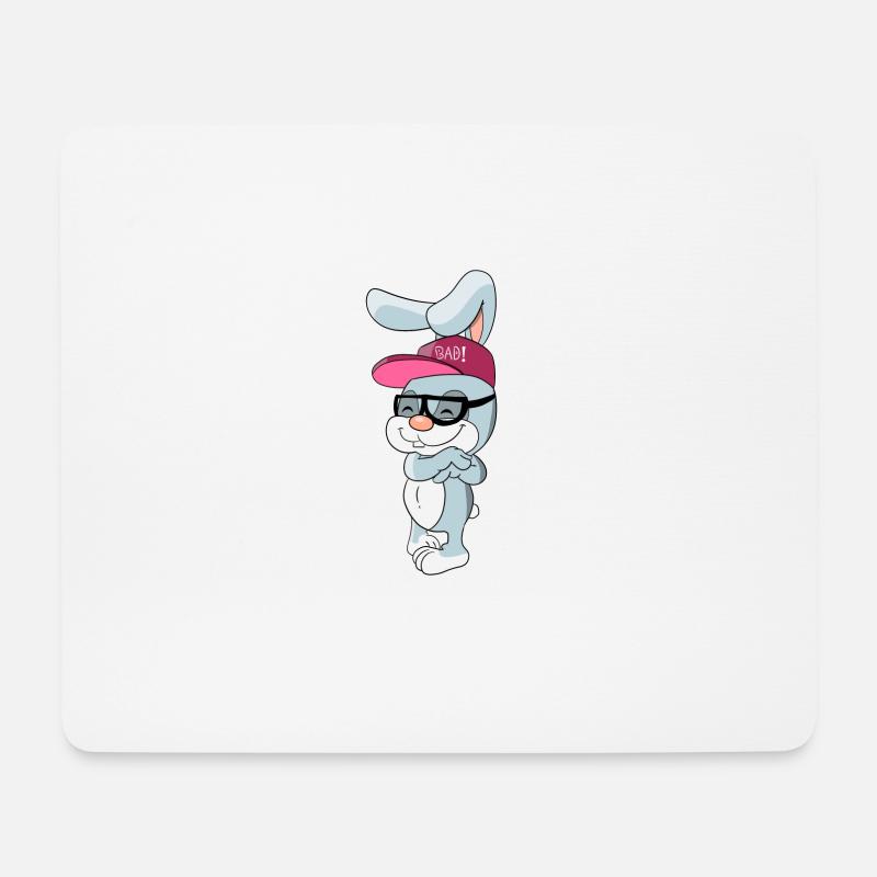 Cooler Hase Kaninchen mit Cap und Brille - Mousepad (Querformat) - Weiß