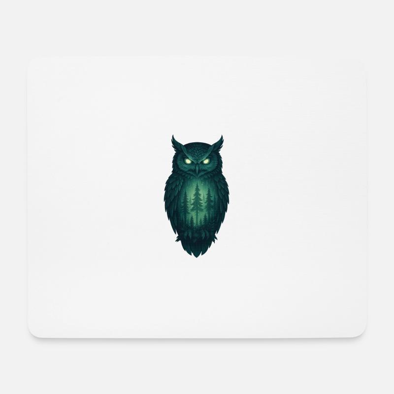 Eule im Wald bei Nacht - Mousepad (Querformat) - Weiß