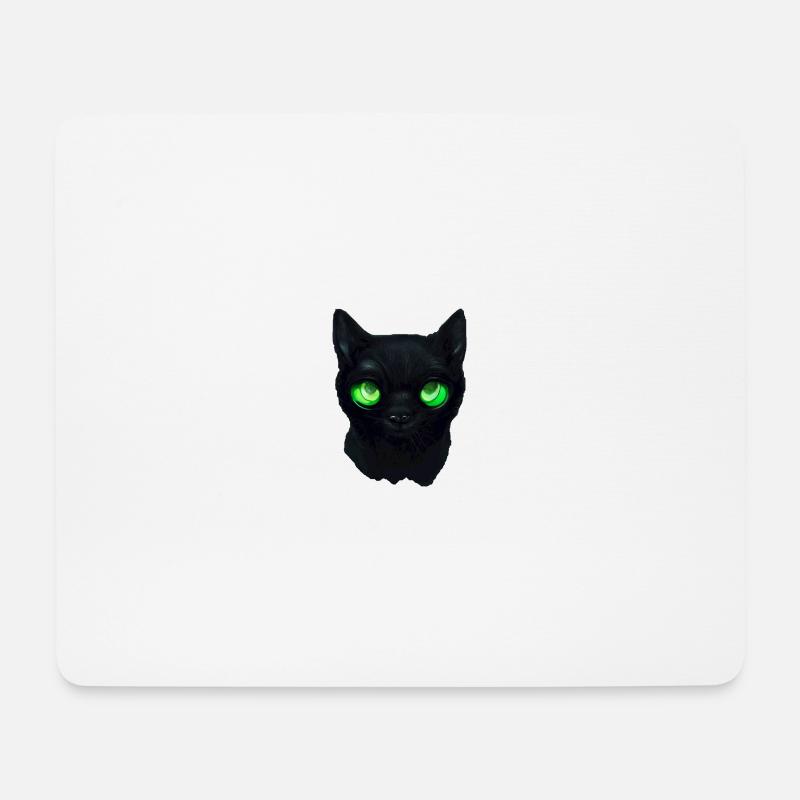 Schwarze Katze mit grünen Augen - Mousepad (Querformat) - Weiß