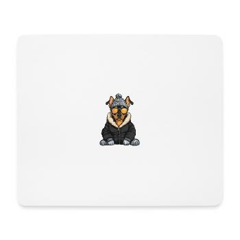 Doberman chien bande dessinée d’hiver - Tapis de souris (format paysage) - blanc - Devant