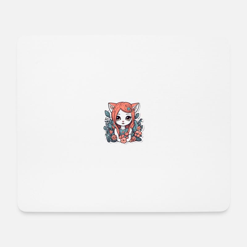 Katzenmädchen im Rosengarten - Mousepad (Querformat) - Weiß