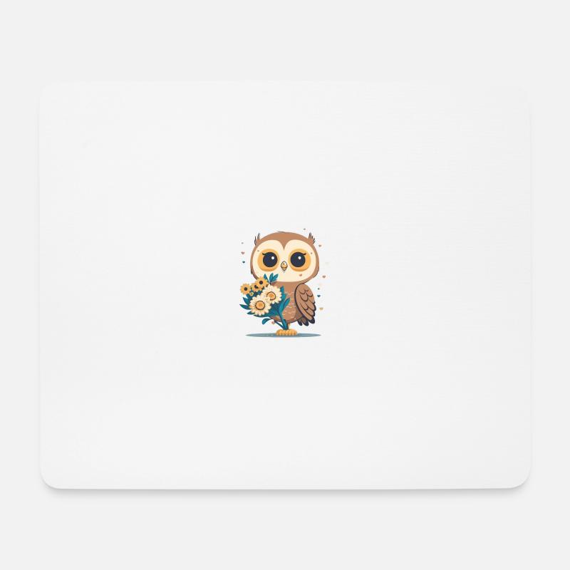 Süße Eule im Blumenwald 3 - Mousepad (Querformat) - Weiß