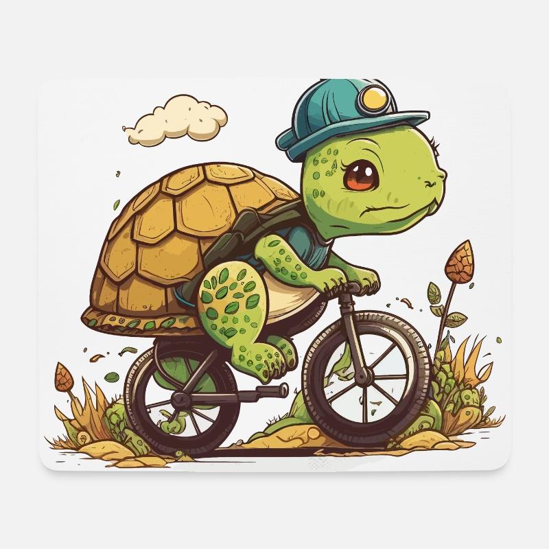 Schildkröten-Fahrrad - Mousepad (Querformat) - Weiß