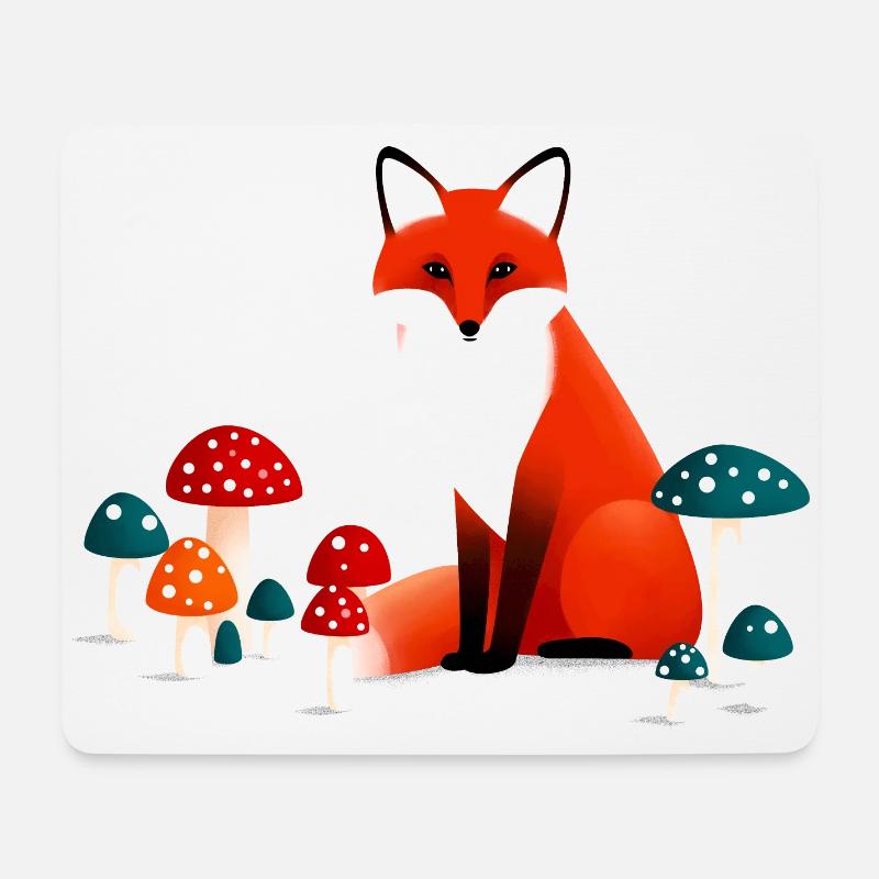 Fuchs mit Pilzen - Mousepad (Querformat) - Weiß