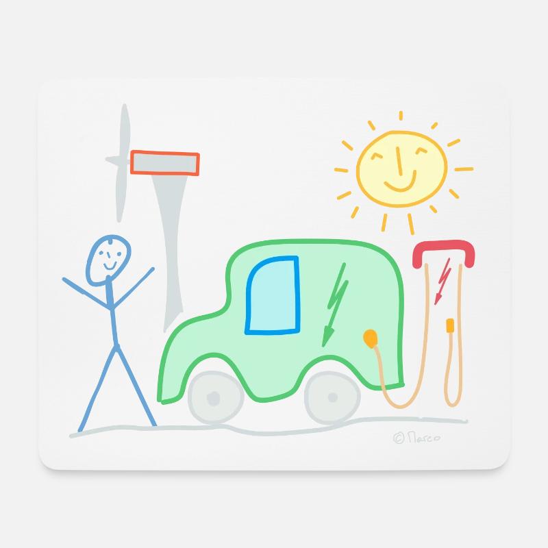E-Auto Strichmännchen Sonne Ladesäule Spannung - Mousepad (Querformat) - Weiß