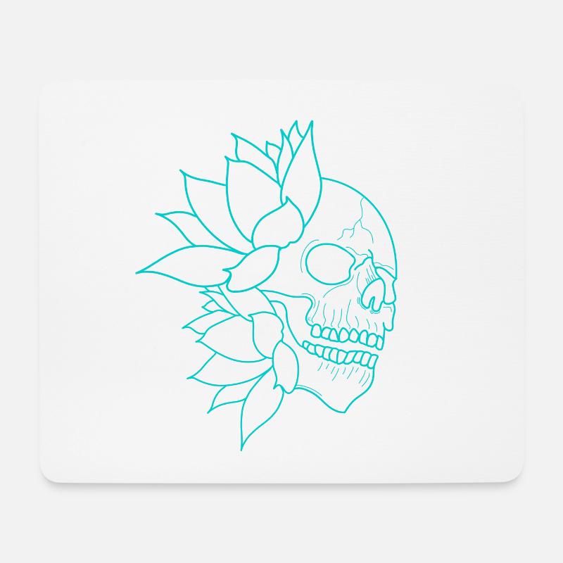Todeskopf und blaue Seerosen - Mousepad (Querformat) - Weiß