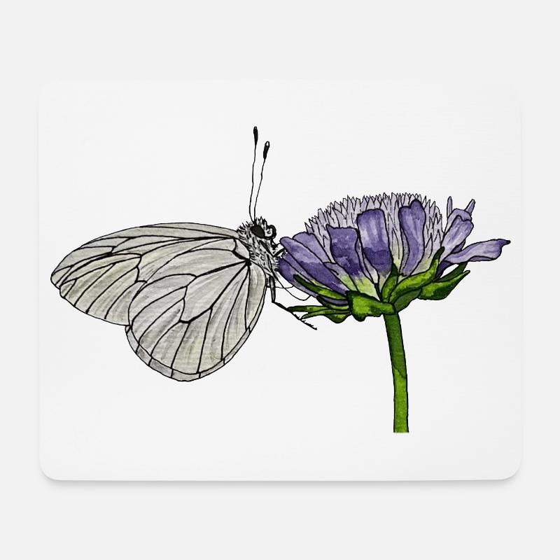 Schmetterling Blume Baum-Weißling Entomologe - Mousepad (Querformat) - Weiß