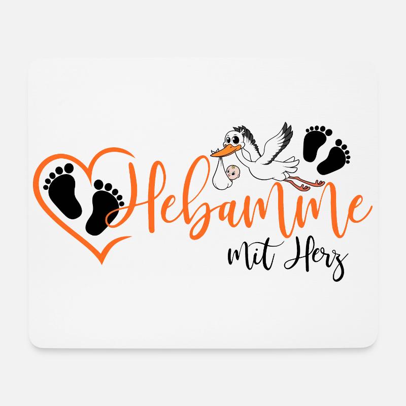 Hebamme mit Herz Klapperstorch mit Baby Babyfüße - Mousepad (Querformat) - Weiß