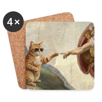 Chat gifle la main de Dieu Mème des chats drôles - Dessous de verre (lot de 4) - blanc - Devant