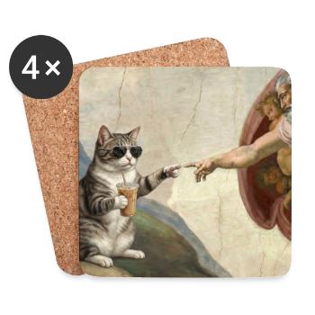Katze Schlägt Gottes Hand Lustiges Katzen meme - Untersetzer (4er-Set) - Weiß - Vorne