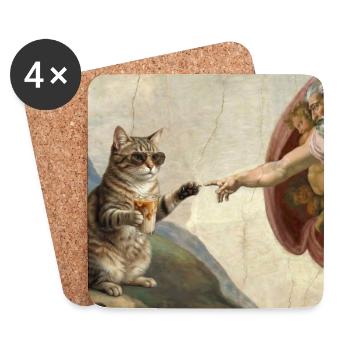 Cat Slaps God's Hand Funny Cats Meme - Coasters (set of 4) - white - Front