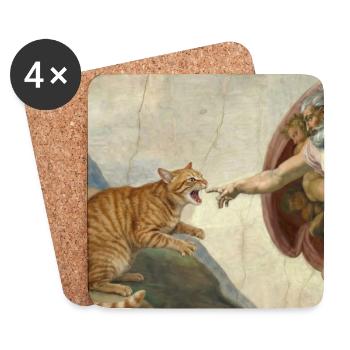 Chat gifle la main de Dieu Mème des chats drôles - Dessous de verre (lot de 4) - blanc - Devant