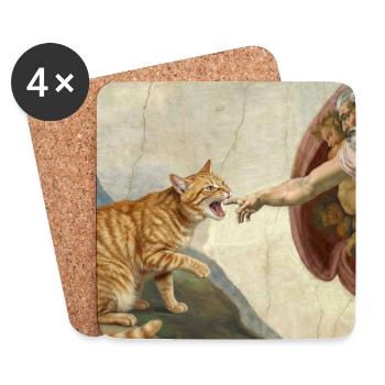 Chat gifle la main de Dieu Mème des chats drôles - Dessous de verre (lot de 4) - blanc - Devant