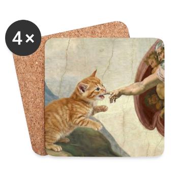 Cat Slaps God's Hand Funny Cats Meme - Coasters (set of 4) - white - Front