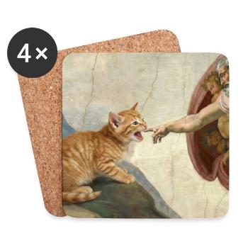 Cat Slaps God's Hand Funny Cats Meme - Coasters (set of 4) - white - Front