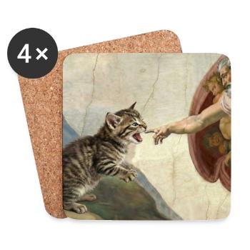 Cat Slaps God's Hand Funny Cats Meme - Coasters (set of 4) - white - Front