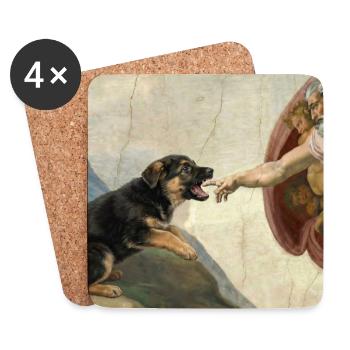 Dog God's Hand Shepherd Dog Meme - Coasters (set of 4) - white - Front