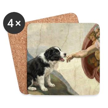 Dog God Hand Border Collie Dog Meme - Coasters (set of 4) - white - Front
