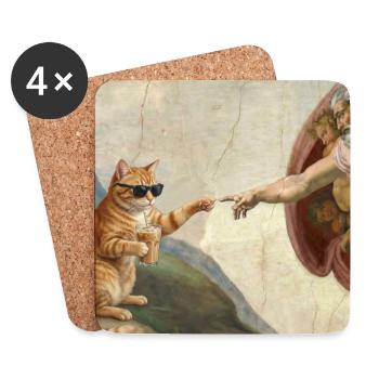 Chat gifle la main de Dieu Mème des chats drôles - Dessous de verre (lot de 4) - blanc - Devant