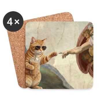 Cat Slaps God's Hand Funny Cats Meme - Coasters (set of 4) - white - Front