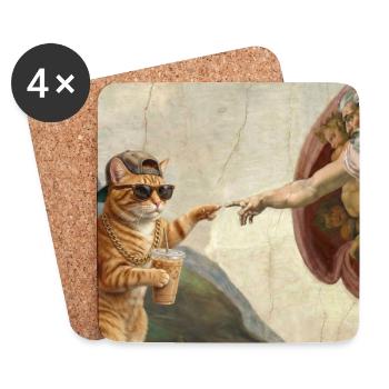 Katze Schlägt Gottes Hand Lustiges Katzen meme - Untersetzer (4er-Set) - Weiß - Vorne
