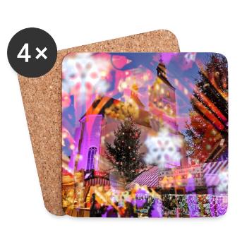 Weihnachtsmarkt Impression, Frohe Weihnachten - Untersetzer (4er-Set) - Weiß - Vorne