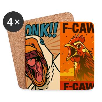 Hupen und Krächzen Hahnenduo, lustige Gans und Huhn - Untersetzer (4er-Set) - Weiß - Vorne
