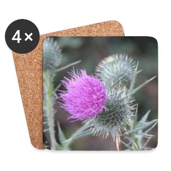 Violetten Distelblüten-Muster - Untersetzer (4er-Set) - Weiß - Vorne