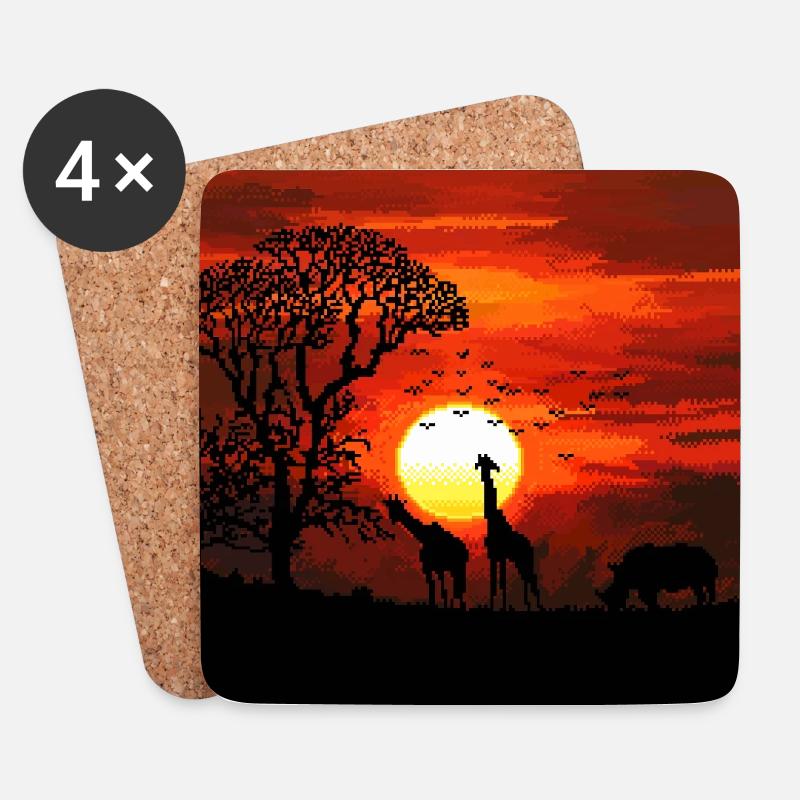Retro Pixel Art African Savannah Sunset - Untersetzer (4er-Set) - Weiß