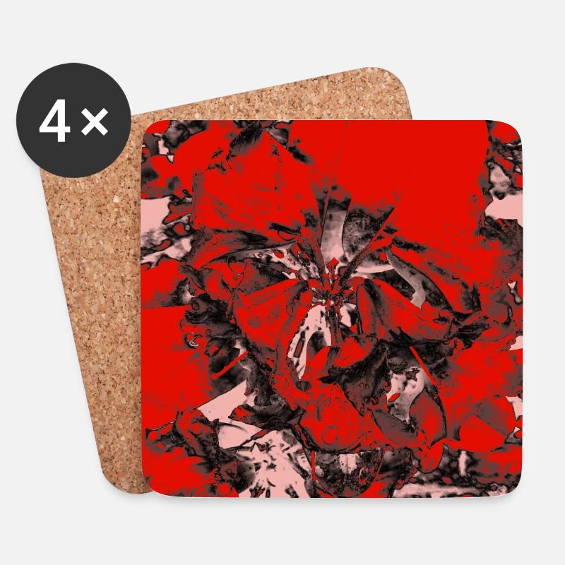 Roter Floralakzent - Untersetzer (4er-Set) - Weiß