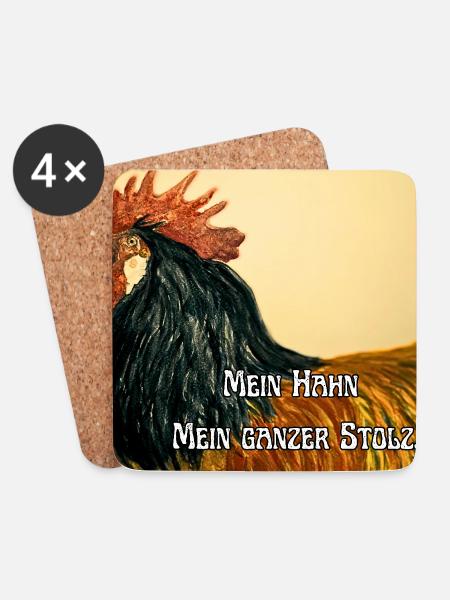 Stolzer Hahn 🐓 - Untersetzer (4er-Set) - Weiß
