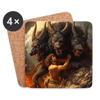 Heracles Brings Cerberus from the Underworld - Coasters (set of 4) - white - Front