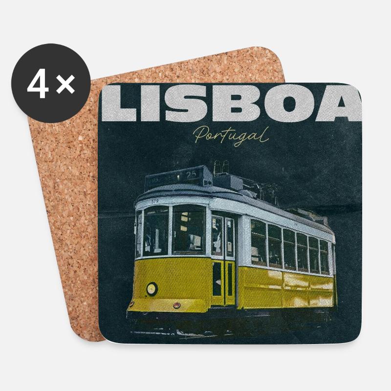 Lissabon Gelbe Straßenbahn Retro - Untersetzer (4er-Set) - Weiß