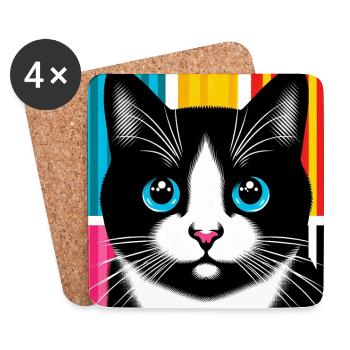 Chat - Dessous de verre (lot de 4) - blanc - Devant