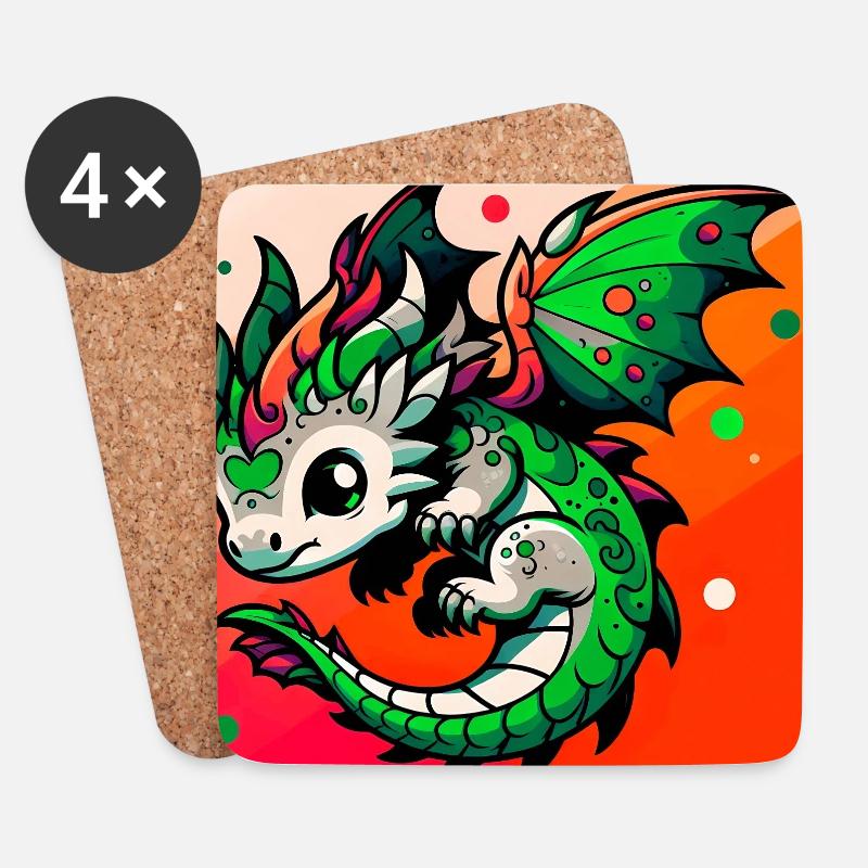 Drache - Untersetzer (4er-Set) - Weiß