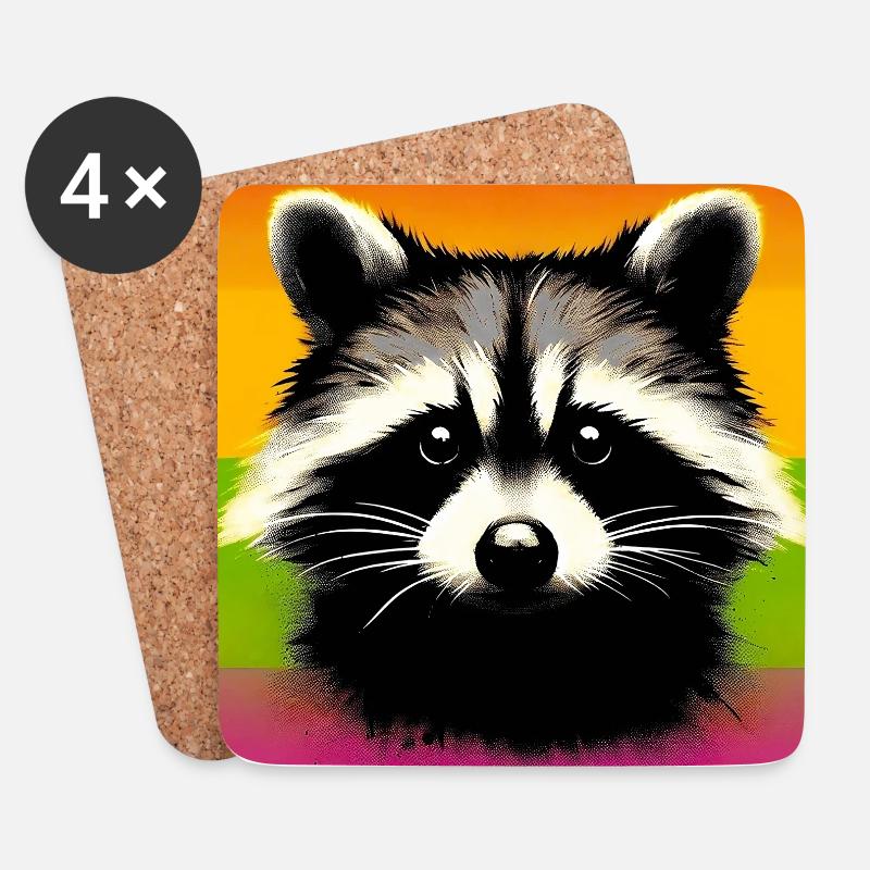 Waschbär - Untersetzer (4er-Set) - Weiß