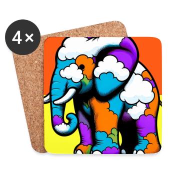 Elephant with Cloud and Clouds - Coasters (set of 4) - white - Front