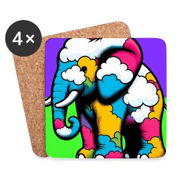 Elephant with Cloud and Clouds - Coasters (set of 4) - white - Front