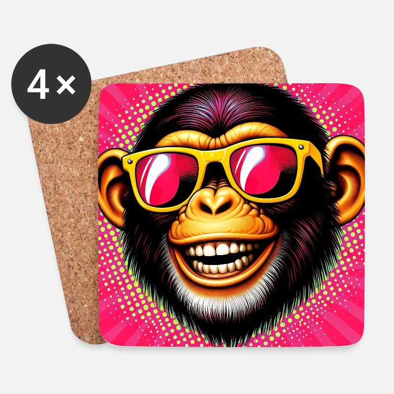 Chimpanzee Monkey - Coasters (set of 4) - white