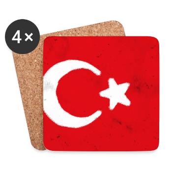 Turkish Flag Abstract Art Print - Coasters (set of 4) - white - Front