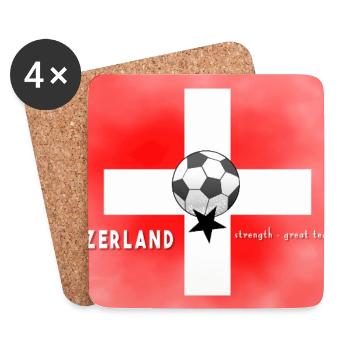 Schweiz Fußball Schweizer Fahne mit Fußball - Untersetzer (4er-Set) - Weiß - Vorne
