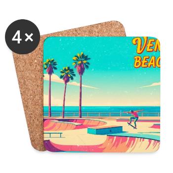 Venice Beach Retro Skater - Untersetzer (4er-Set) - Weiß - Vorne
